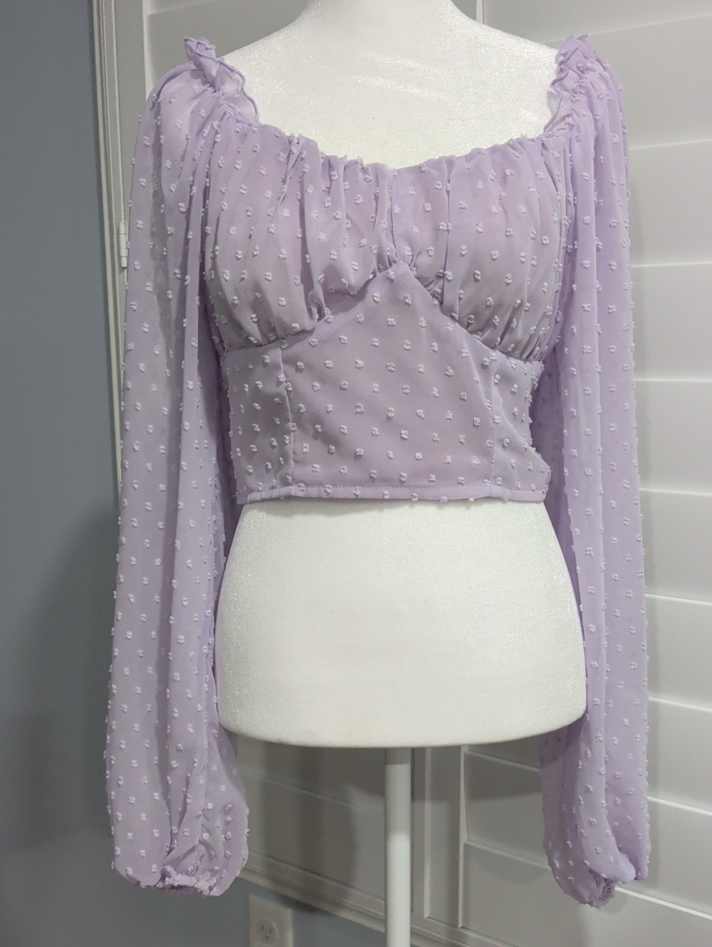 NWOT SHEIN Lavender Swiss Dot Smocked Babydoll Top - Lavender - Picture 2 of 3